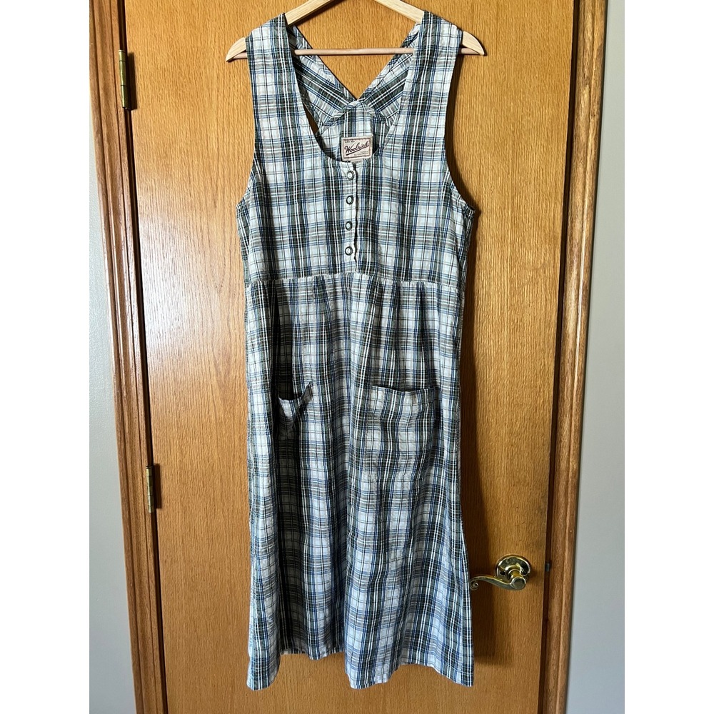 VinWoolrich Womens Plaid jumper Dress Medium Blue Green Cotton Midi